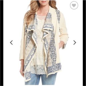 John Mark Cream blue Embroidered Cardigan SZ:SMALL